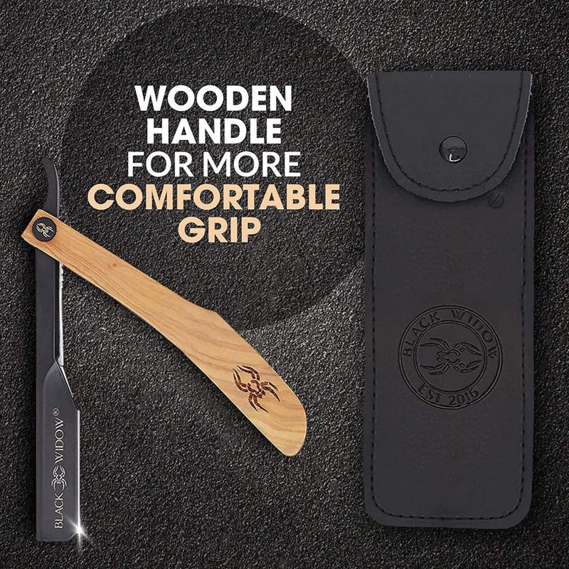 Black Widow Straight Razors for Men - Professional Barber Straight Edge Razor Kit with 10 Blades, Wooden Stainless Steel Barbero Shaver for a Smooth & Premium Barber Razor for Men's Shaving - Image 5